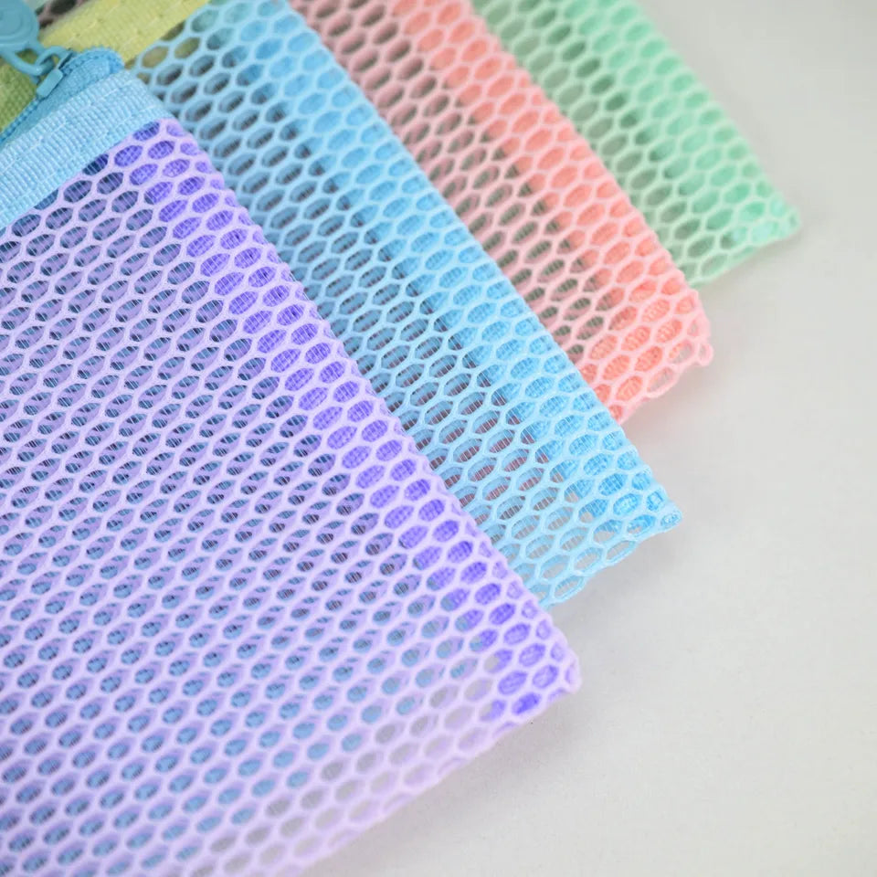 Macaron Mesh Zipper Pouch 5 Colors, Honeycomb Mesh Pencil Case, Portable Document Stationery Storage Bag for School Office Trave