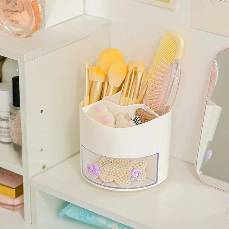 Cute Rotating Pen Holder Desktop Drawer Stationery Box Case School Office Desk Kawaii Stationery Storage Box Organizer Stickers