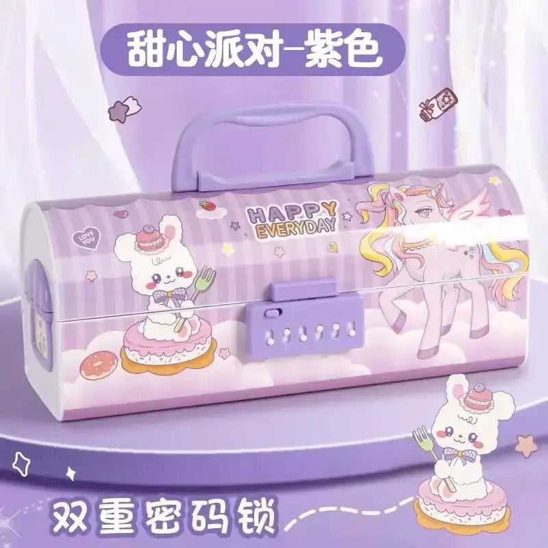High Appearance Male Password Lock Super Stationery Box Student Pencil Case Girl Multifunctional Double Layered