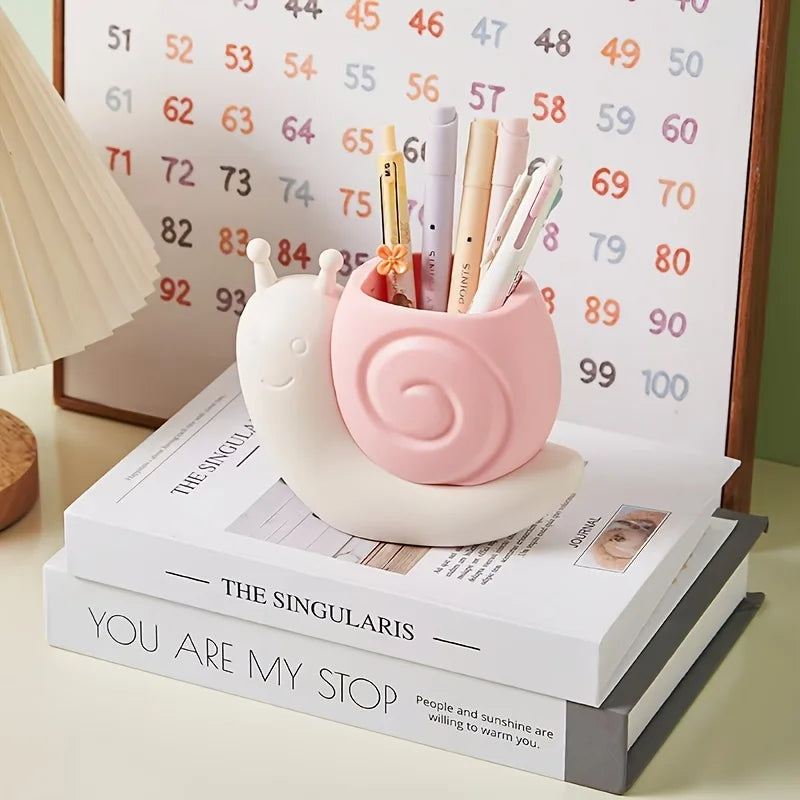 1PC Cartoon Snail Pen Holder Desktop Office Pen Cup High-Value Stationery Storage Box for Boys and Girls Makeup Brush Storage