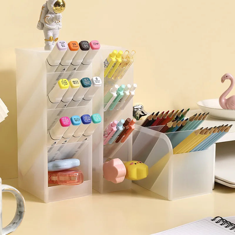 Multi-functional Stationery Storage Box Desk Multi-Layer Pen Holder Inclined Cosmetic Brush Storage Holder For Office Supplies