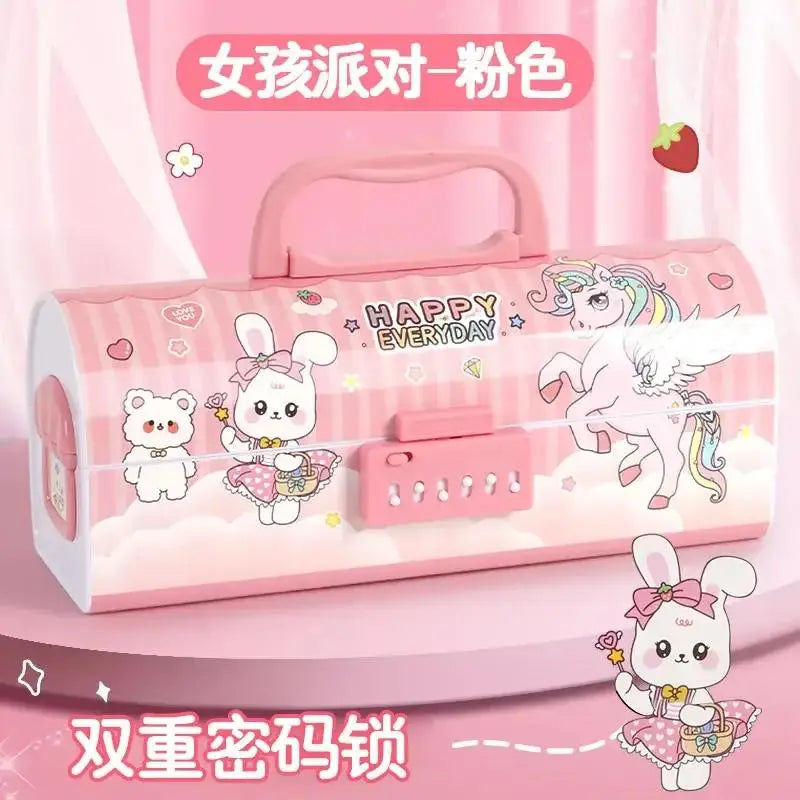 High Appearance Male Password Lock Super Stationery Box Student Pencil Case Girl Multifunctional Double Layered