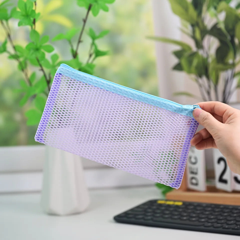 Macaron Mesh Zipper Pouch 5 Colors, Honeycomb Mesh Pencil Case, Portable Document Stationery Storage Bag for School Office Trave