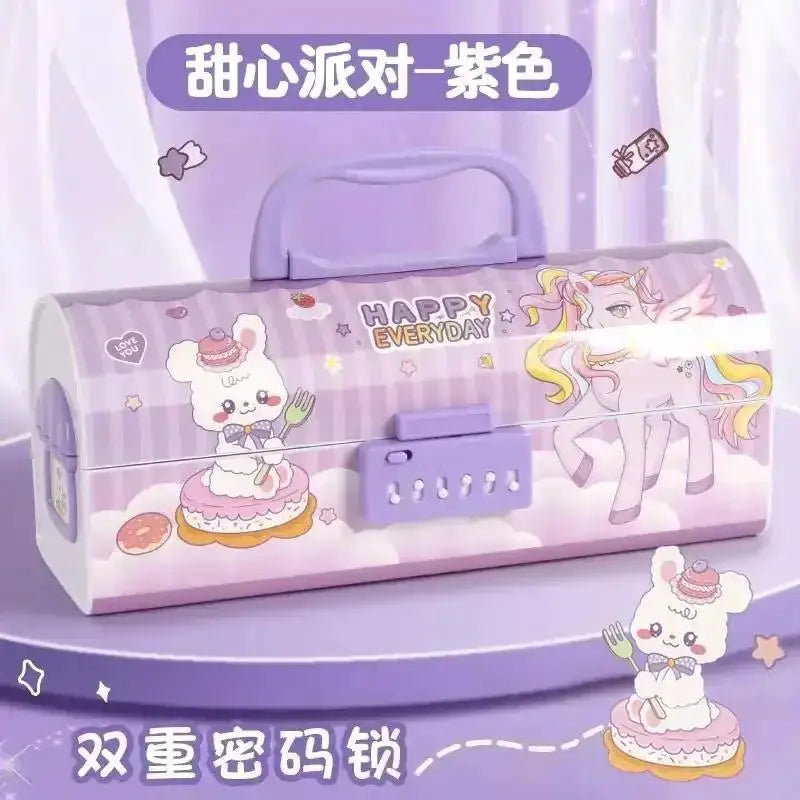 High Appearance Male Password Lock Super Stationery Box Student Pencil Case Girl Multifunctional Double Layered