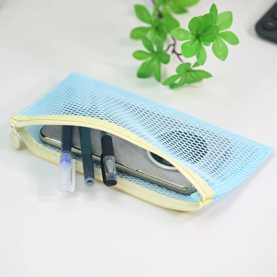 Macaron Mesh Zipper Pouch 5 Colors, Honeycomb Mesh Pencil Case, Portable Document Stationery Storage Bag for School Office Trave
