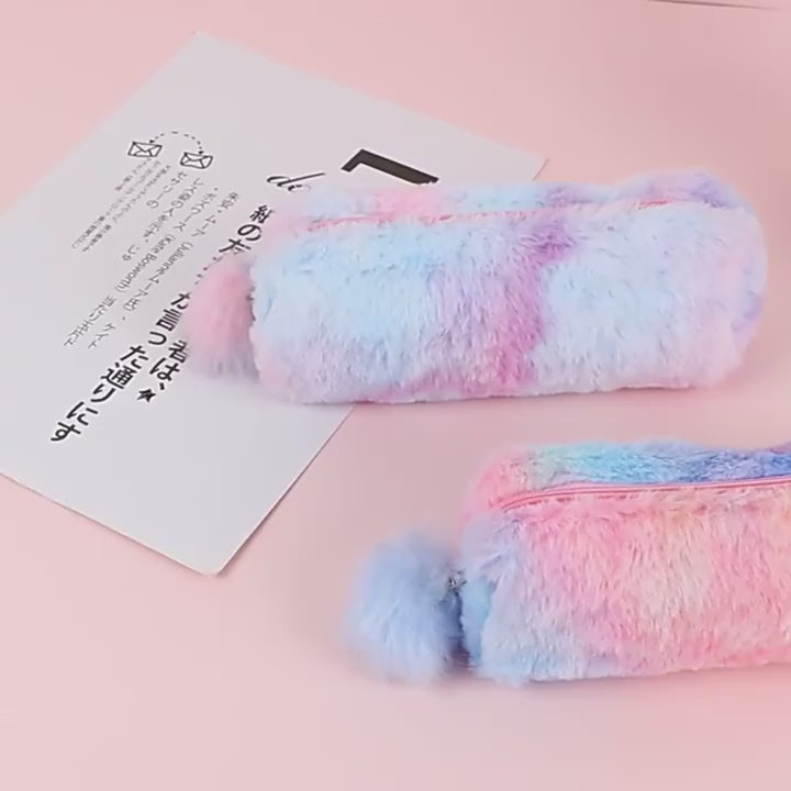 1Pc Cute Gradient Color Pencil Bags Cute Plush Pen Case Stationery Student Storage Bag School Supplies